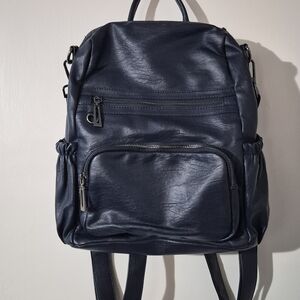 Source Unknown Navy Blue Faux Leather Backpack